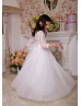White Lace Tulle Floor Length Flower Girl Dress